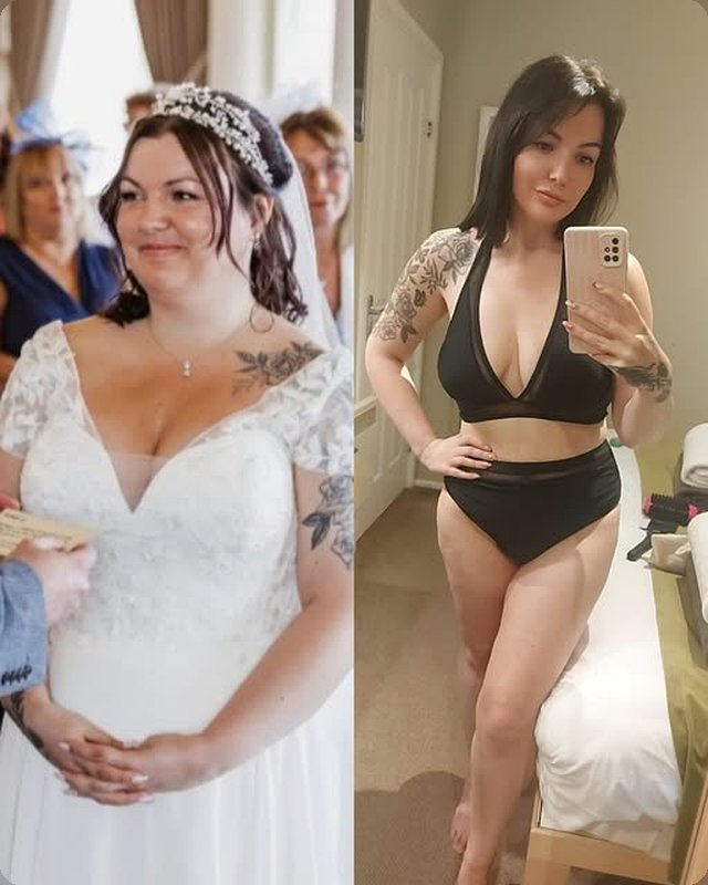 Customer before and after on her wedding day