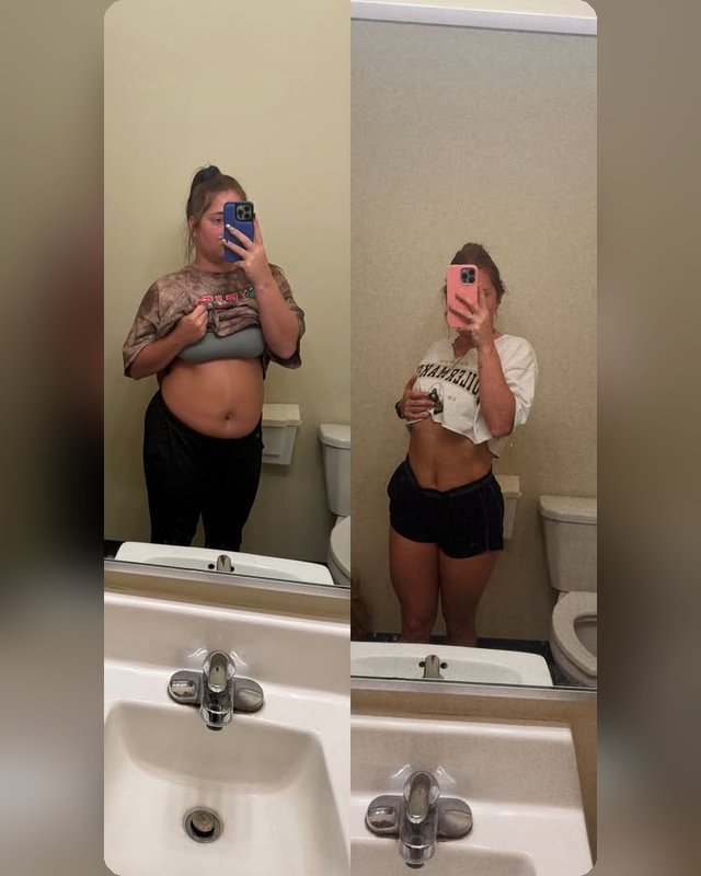 Customer before and after mirror selfie